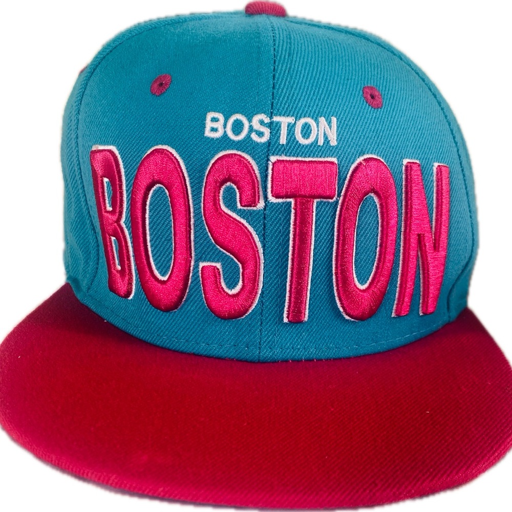 Boston Unisex Flat-brim Snapback Cap - Teal and Hot Pink